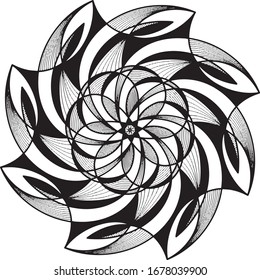 Black and white round mandala