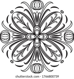 Black and white round mandala