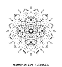 Schwarz-Weiß-runde Mandala einzeln auf weißem Hintergrund. Vektorillustration