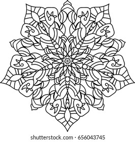 Black and white round mandala in vector, coloring