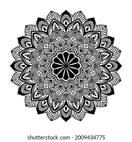 Black and white round motif mandala isolated on white background. Vector illustration.