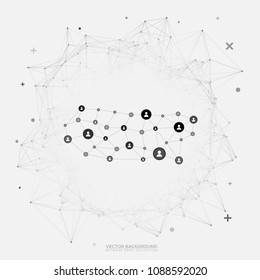 Mazo de red en blanco y negro con conexiones de red social en el vector de fondo blanco - Diseño de computación en nube