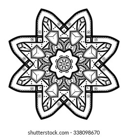 Black and white round ornament. Ethnic mandala. Vector art