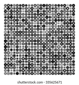 Black and white Round pattern background. Simplistic mosaic and minimalist abstract vector wallpaper. 