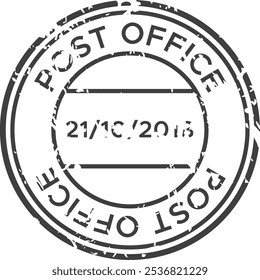 Black and white round post office stamp with date and empty space for location, isolated on white background