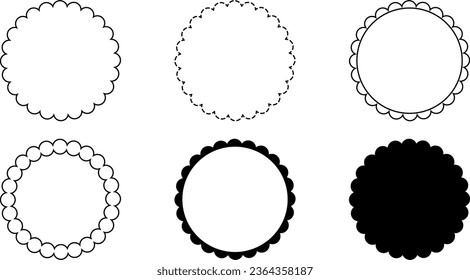 black white round scalloped frame set