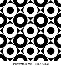 Black and white round and square pattern seamless abstract background vector design.