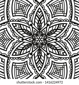 black and white round symmetrical pattern. arabesque design. fancy decorative mandala