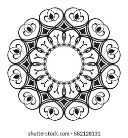 black and white round symmetry pattern, mandala, rosette