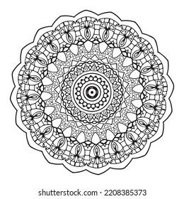libro de coloreado abstracto de vector redondo en blanco y negro para adultos, camisa de pintura de patrón de encaje y diseño de pegatinas