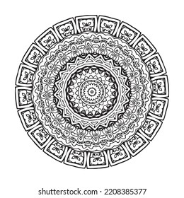 black and white round vector abstract mandala coloring book for adults, lace pattern paint shirt, and tile sticker design