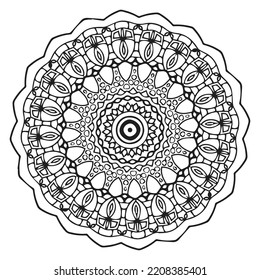 libro de coloreado abstracto de vector redondo en blanco y negro para adultos, camisa de pintura de patrón de encaje y diseño de pegatinas