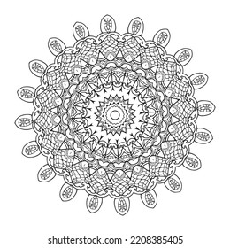 black and white round vector abstract mandala coloring book for adults, lace pattern paint shirt, and tile sticker design