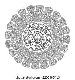 libro de coloreado abstracto de vector redondo en blanco y negro para adultos, camisa de pintura de patrón de encaje y diseño de pegatinas
