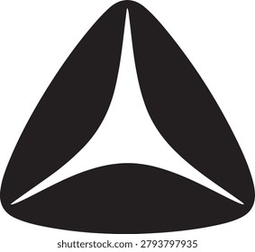 A black and white of a rounded triangular shape with a curved center on white background triangle