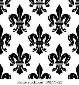 Black and white royal floral seamless pattern with victorian fleur-de-lis ornament. For luxury wallpaper or interior accessory design