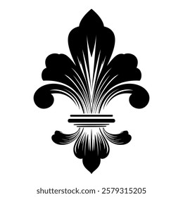 Black and white royal lily . Heraldic sign, logo, design element, decoration. Graphic vector pattern.