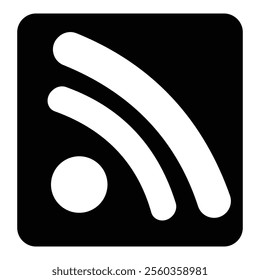 Black and white. RSS icon image embodies digital connectivity and information sharing. Vector 