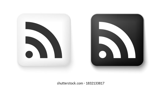Black and white RSS icon isolated on white background. Radio signal. RSS feed symbol. Square button. Vector.