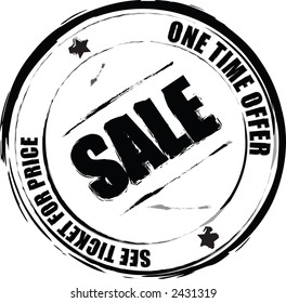 A black and white rubber stamp to be used as a promotional offer