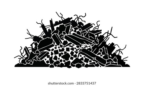black and white rubble pile vector illustration of destruction debris and broken material fragments isolated for graphic design