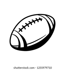 Black and white rugby ball. Stylized engraving illustration.