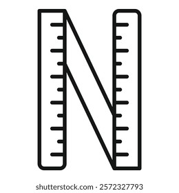 Black and white ruler with a letter N on it