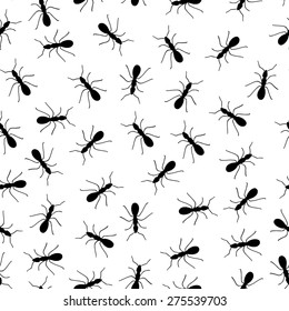Black and white running ants seamless pattern