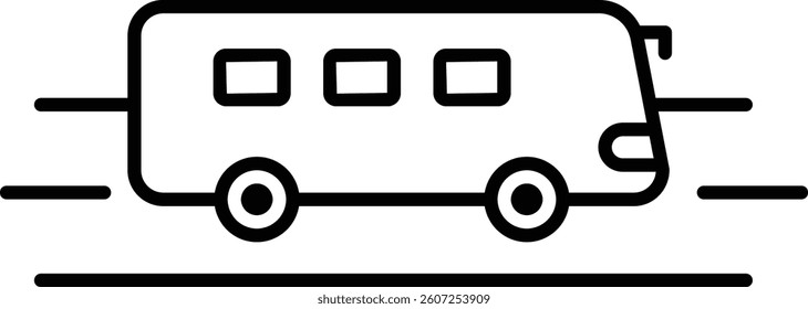 Black and white running bus line icon for transport and travel theme