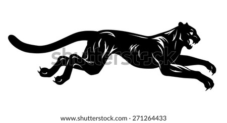 Black and white running panther. Vector illustration.