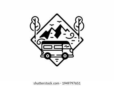 Black and white RV initial letter illustration tattoo design