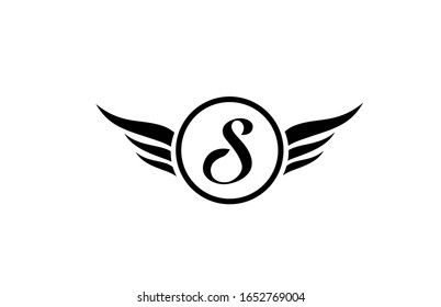 black and white S wing wings alphabet letter logo icon with circle for company design and business. Suitable for a logotype