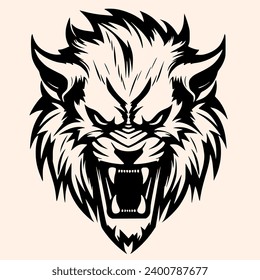 Silueta blanca y negra de Sabretooth Ornamet Vector Art para logotipo e icono