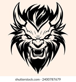 Silueta blanca y negra de Sabretooth Ornamet Vector Art para logotipo e icono