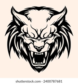 Silueta blanca y negra de Sabretooth Ornamet Vector Art para logotipo e icono