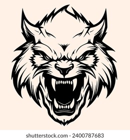 Silueta blanca y negra de Sabretooth Ornamet Vector Art para logotipo e icono