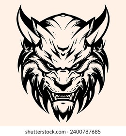 Silueta blanca y negra de Sabretooth Ornamet Vector Art para logotipo e icono