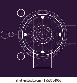Black and white sacred geometry design for apparel. Mystical tattoo sketch. Hipster lineart. Alchemical symbol. Isolated vector illustration.