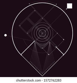 Black and white sacred geometry design for apparel. Mystical tattoo sketch. Hipster lineart. Alchemical symbol. Isolated vector illustration.