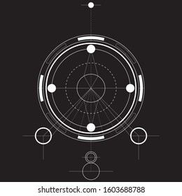 Black and white sacred geometry design for apparel. Mystical tattoo sketch. Hipster lineart. Alchemical symbol. Isolated vector illustration.