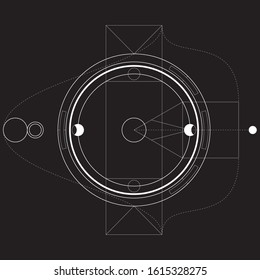 Black and white sacred geometry design for apparel. Mystical tattoo sketch. Hipster lineart. Alchemical symbol. Isolated vector illustration.