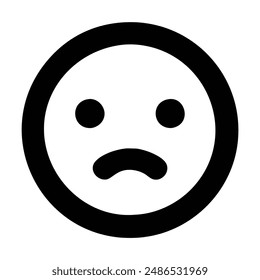 Black and white sad face emoji icon. Vector illustration