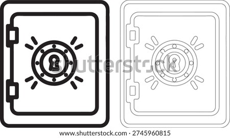 Black and white of a safe with a circular keyhole vault
