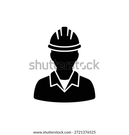 Black and white safety worker icon wearing helmet and construction attire