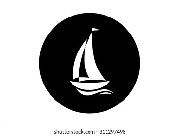 Black and white sailboat icon on white background    