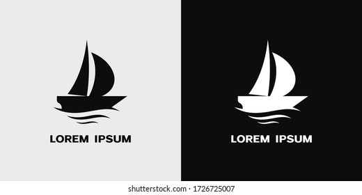 Black And White Sailboat Icon. Vector Illustration