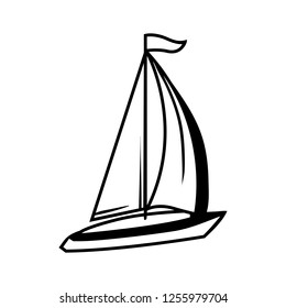 Black and white sailing yacht. Stylized engraving illustration.