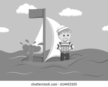 black and white sailor on sinking ship black and white style