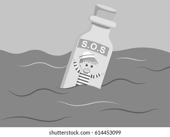 black and white sailor in sos bottle black and white style