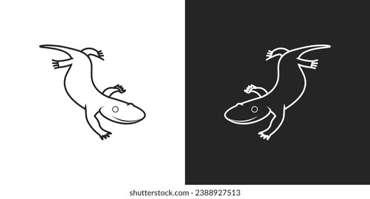 black and white salamander vector, logo, icon. animal, animals, salamander, gecko, lizard, monster, amphibian, reptile, silhouette, cartoon, logo, icon, clipart, clip art, sticker, vector illustration